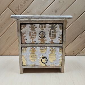 African hand-carved whitewashed Mango wood jewelry box Pineapple County Boho